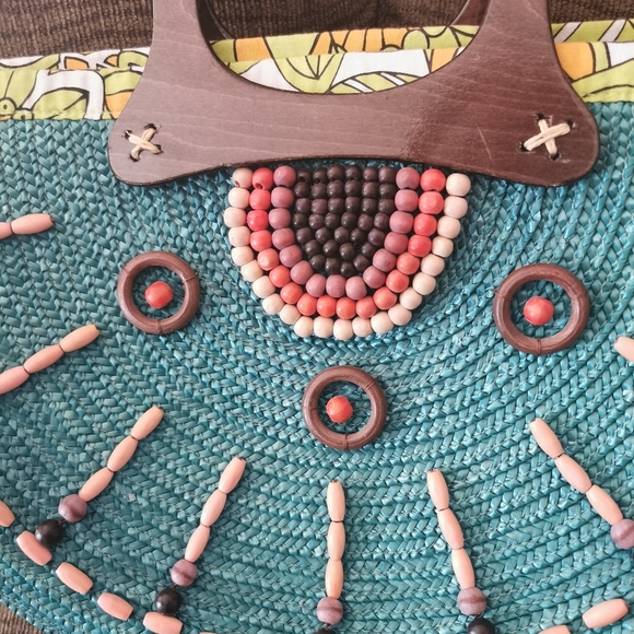 RETRO semi circular embroidered wicker straw bag giannetti - Picture 10 of 14